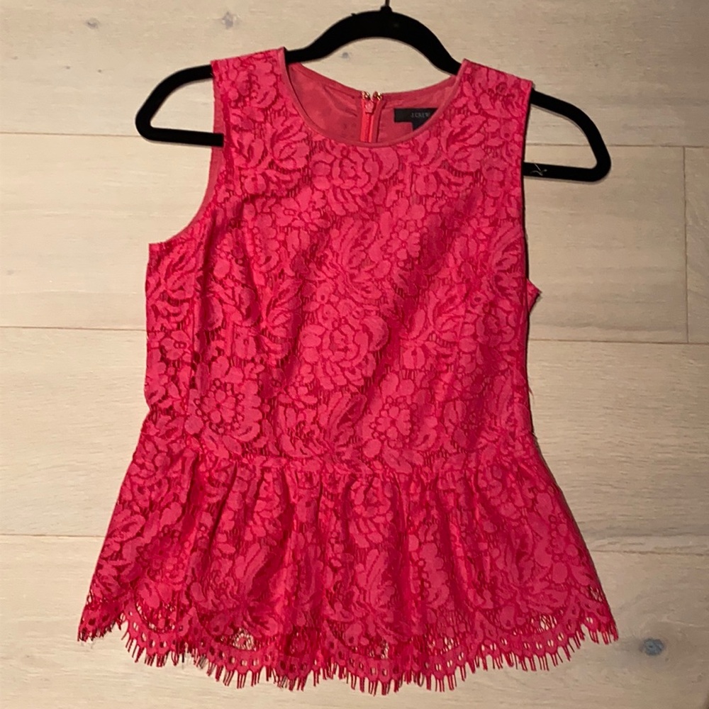 JCrew pink lace top with peplum